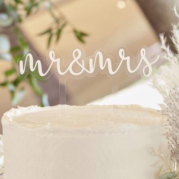 Acrylic Cake Topper - mr & mrs - White